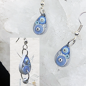 Quilled Paper Treasures - Teardrop earrings in silver, blue, light blue