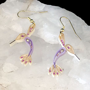 Quilled Paper Treasures - Dragonfly Earrings in Light Purple, Cream, and Gold